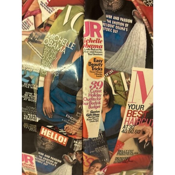 Michelle Obama Collage Round Handbag With Red Handle & Gold Accents - Statement - Picture 7 of 16